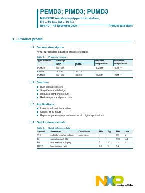 PEMD3 Datasheet PDF NXP Semiconductors.