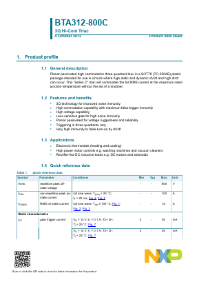 BTA312-800C/DG Datasheet PDF NXP Semiconductors.