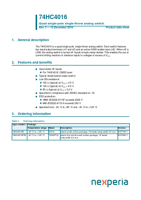 74HC4016 Datasheet PDF NXP Semiconductors.