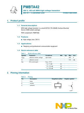 PMBTA42 Datasheet PDF NXP Semiconductors.