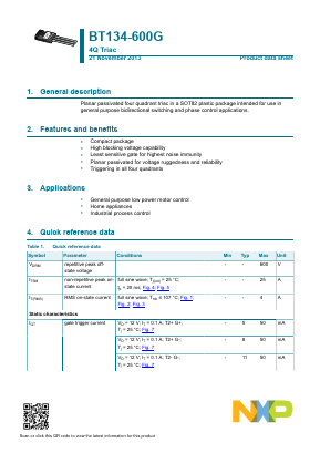 BT134-600G Datasheet PDF NXP Semiconductors.