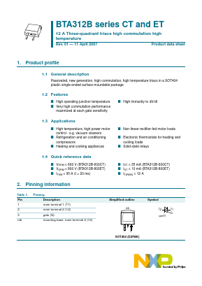 BTA312B-600CT Datasheet PDF NXP Semiconductors.