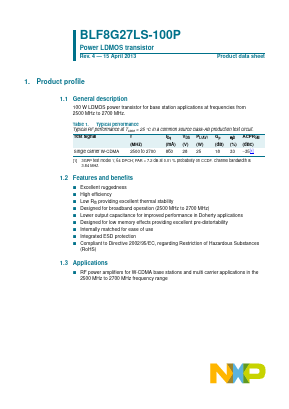 BLF8G27LS-100P Datasheet PDF NXP Semiconductors.