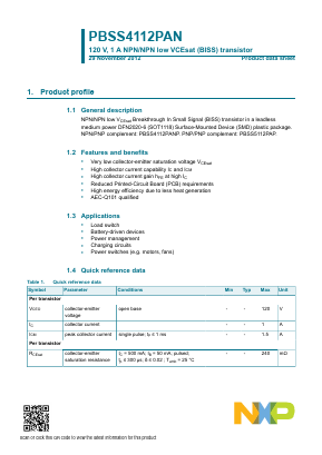 PBSS4112PAN Datasheet PDF NXP Semiconductors.