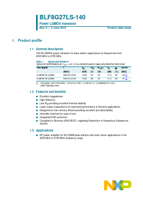 BLF8G27LS-140 Datasheet PDF NXP Semiconductors.