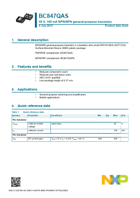 BC847QAS Datasheet PDF NXP Semiconductors.