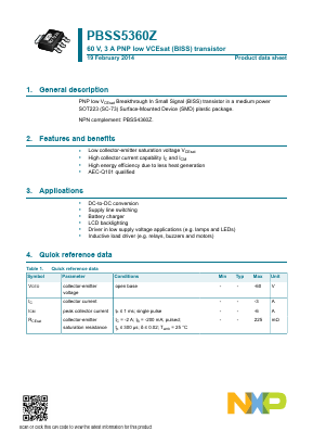 PBSS5360Z Datasheet PDF NXP Semiconductors.