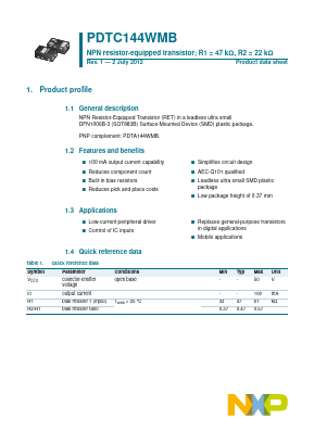 PDTC144WMB Datasheet PDF NXP Semiconductors.