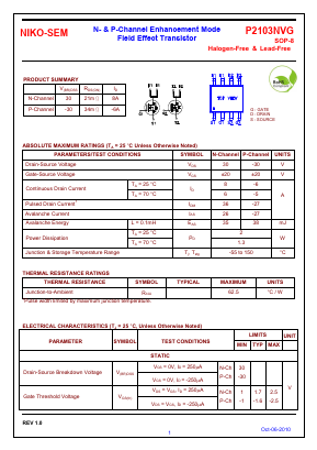 P2103NVG Datasheet PDF Niko Semiconductor