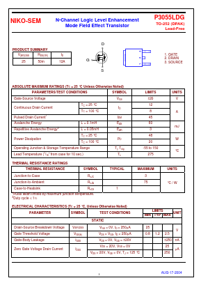 P3055LDG Datasheet PDF Niko Semiconductor