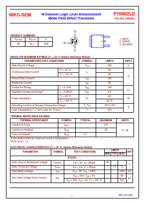 P70N02LD Datasheet PDF Niko Semiconductor