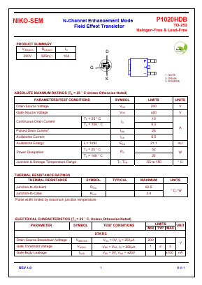 P1020HDB Datasheet PDF Niko Semiconductor