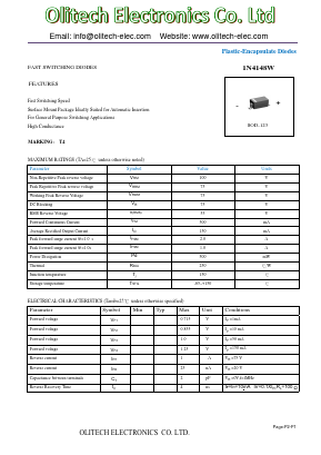 1N4148W Datasheet PDF Olitech Electronics Co.Ltd