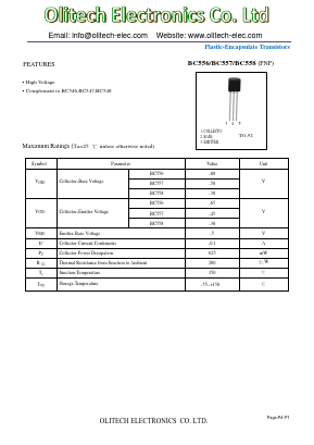 BC556 Datasheet PDF Olitech Electronics Co.Ltd