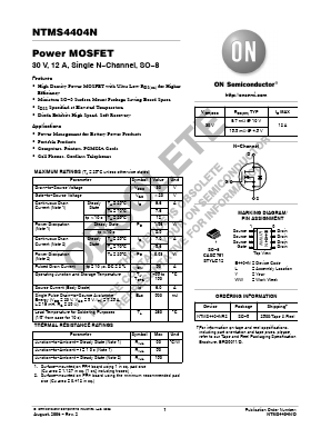 NTMS4404N Datasheet PDF ON Semiconductor