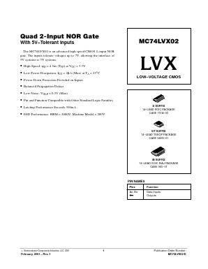 MC74LVX02D Datasheet PDF ON Semiconductor