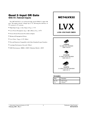 MC74LVX32D Datasheet PDF ON Semiconductor