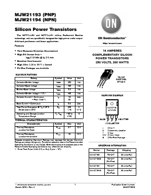 MJW21194G Datasheet PDF ON Semiconductor