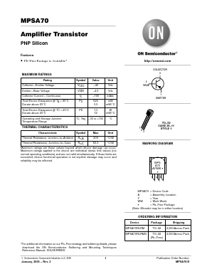 MPSA70RLRMG Datasheet PDF ON Semiconductor