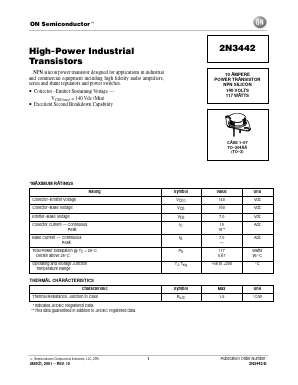 2N3442 Datasheet PDF ON Semiconductor