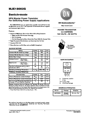 MJE18002G Datasheet PDF ON Semiconductor