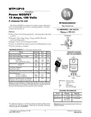 MTP12P10 Datasheet PDF ON Semiconductor