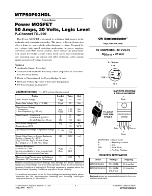 MTP50P03HDLG Datasheet PDF ON Semiconductor