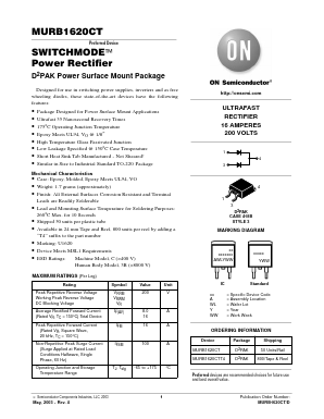 MURB1620CTT4 Datasheet PDF ON Semiconductor