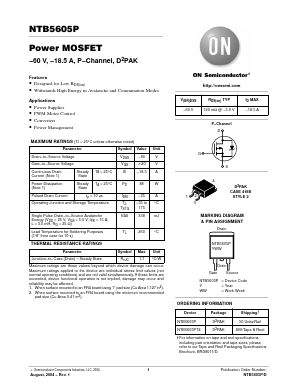 NTB5605P Datasheet PDF ON Semiconductor