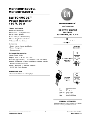 MBR30H150CTG Datasheet PDF ON Semiconductor
