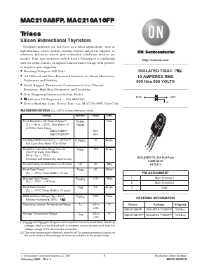 MAC210A10FP Datasheet PDF ON Semiconductor