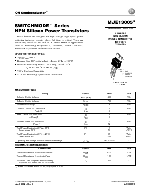 MJE13005 Datasheet PDF ON Semiconductor