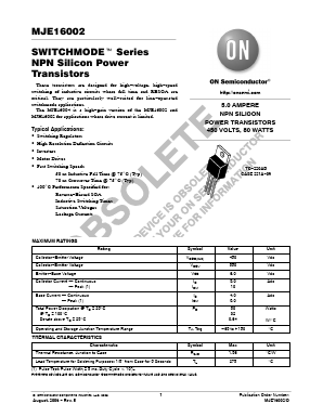 MJE16004 Datasheet PDF ON Semiconductor