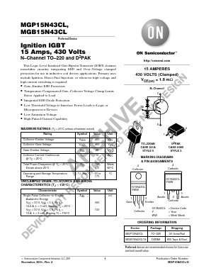MGB15N43CLT4 Datasheet PDF ON Semiconductor
