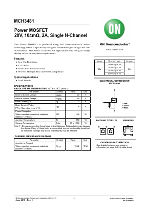 MCH3481-TL-W Datasheet PDF ON Semiconductor