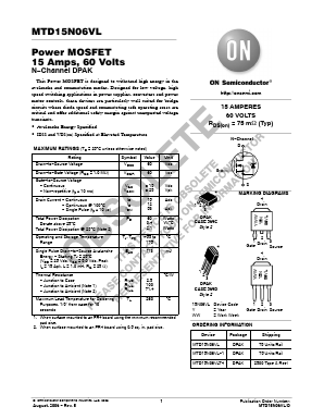 MTD15N06VL-1 Datasheet PDF ON Semiconductor