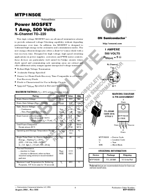 MTP1N50E Datasheet PDF ON Semiconductor