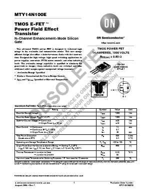 MTY14N100E Datasheet PDF ON Semiconductor