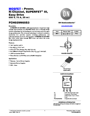 FCH029N65S3 Datasheet PDF ON Semiconductor