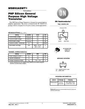 MSB92ASWT1 Datasheet PDF ON Semiconductor