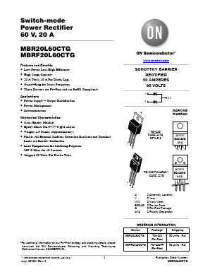 MBR20L60CTG Datasheet PDF ON Semiconductor