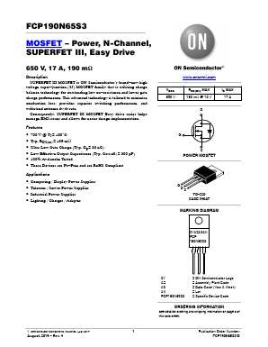 FCP190N65S3 Datasheet PDF ON Semiconductor