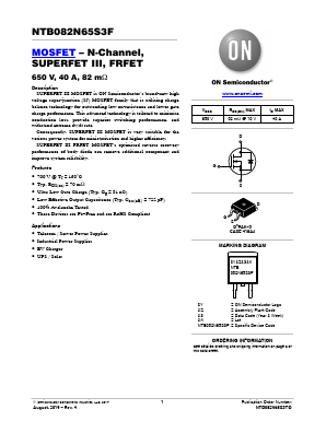 NTB082N65S3F Datasheet PDF ON Semiconductor