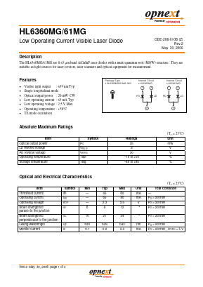 HL6360MG Datasheet PDF Opnext. Inc.