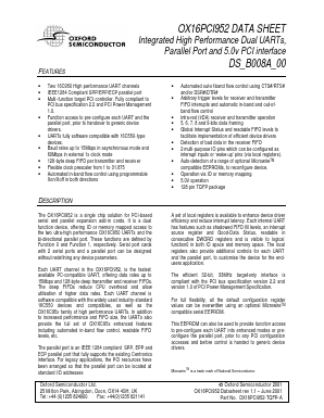 OX16PCI952 Datasheet PDF Oxford Semiconductor