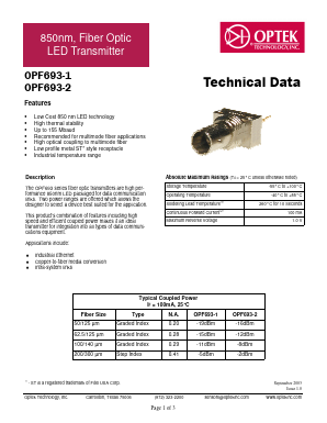 OPF693-1 Datasheet PDF Optek Technology