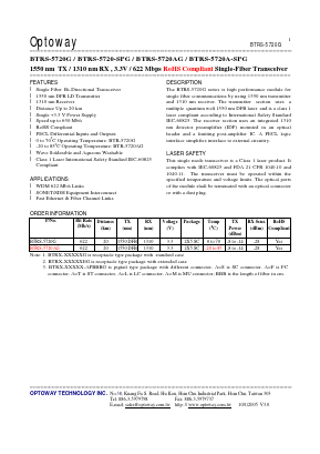 BTRS-5720G Datasheet PDF Optoway Technology