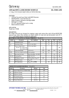 DL-5300S-1490 Datasheet PDF Optoway Technology