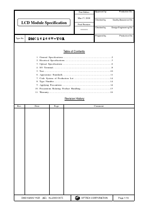 DMC16266V-YGR Datasheet PDF Optrex Corporation