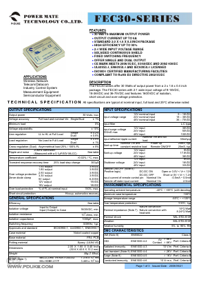 FEC30-48D15 Datasheet PDF Power Mate Technology